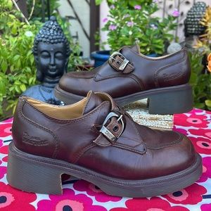 🏴󠁧󠁢󠁥󠁮󠁧󠁿 Vintage Dr. Martens MIE Chunky Heel Monk Strap Loafers UK 5